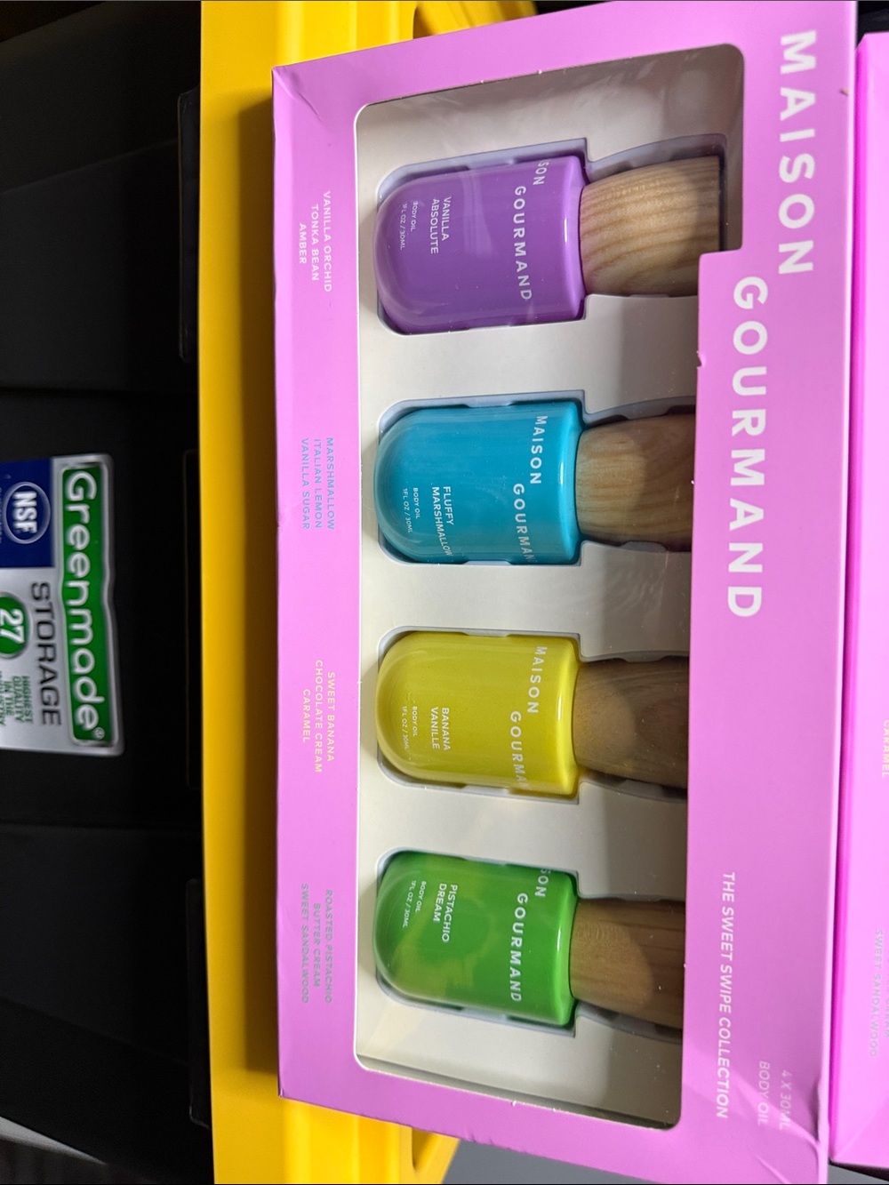 Gourmand scented Body Oils — Blue, yellow, purple, green , long lasting scent